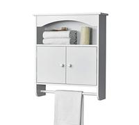 Armadietto Pensile a Bagno con Barra Portaasciugamano 61,3 x 53 x 15,5 cm Mobiletto a Muro con 2 Ante e Ripiani - Bianco