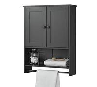 Armadietto Pensile da Bagno con Barra Portaasciugamano 65 x 48,7 x 14,5 cm Mobiletto da Muro con 2 Ante e Ripiani - Grigio Scuro