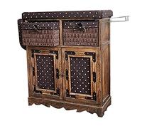 Armadietto per asse da stiro, in legno massello, pieghevole, per la lavanderia, salvaspazio, con cestino intrecciato, design durevole e funzionale