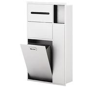 Armadietto per bagno in acciaio inox 304, con porta rotolo di carta igienica e portascopino per camera da letto, ufficio e cucina, bianco, 40 x 67 x 14 cm