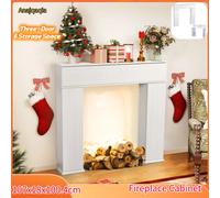 Armadietto per camino Anajqaqia 107x18x100,4 cm, mobile per camino a tre ante laccato con scomparto, 6 spazio di archiviazione, legno