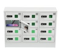 Armadietto per cellulare a 12 scomparti con stazione di ricarica 3 in 1, armadio sicuro con doppia serratura per scuole e luoghi di lavoro