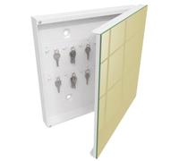 Armadietto per Chiavi 30x30 cm | Bianco | A Destra | Montaggio a Parete | Giallo pastello | in Metallo | Frontale Decorativo in Vetro Temperato | Tasselli e Viti Inclusi | per Uffici