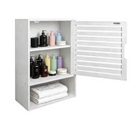 Armadietto per farmacia in bambù con anta semplice e ripiano regolabile, armadio da parete per bagno, soggiorno, naturale, 20 x 40 x 60 cm (bianco)
