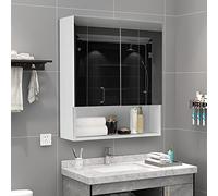 Armadietto per il bagno con montaggio a parete, bianco, con specchio, portaoggetti, con doppia anta, con ripiani a giorno, impermeabile