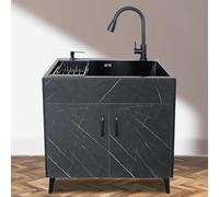 Armadietto per lavanderia commerciale con lavello in acciaio inox e rubinetto estraibile, durevole per uso interno ed esterno in casa o in ufficio