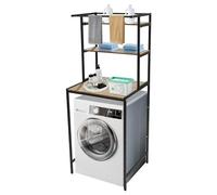 Armadietto per lavatrice, mensola da bagno, scaffale autoportante, scaffale per WC sopra lavatrice, asciugatrice, armadietto sovrastruttura, salvaspazio (nero+rovere)