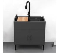 Armadietto per lavello in acciaio inox con rubinetto estraibile a caldo e freddo, per cucina commerciale e lavanderia, grigio (68 x 40 x 78)