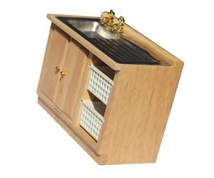 Armadietto per lavello in legno in 1/12 per cucine e bagni case giocattolo, per migliorare gioco, bancone da cucina in miniatura, lavello in miniatura per casa dei giocattoli