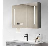 Armadietto per medicinali a LED con antiappannamento, specchio intelligente da parete per bagno, con spazio di archiviazione, visualizzazione dell'ora e della temperatura, specchio per il trucco con