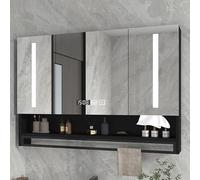 Armadietto per medicinali a LED con specchio HD anti-appannamento, sensore touch, display dell'ora, montaggio a parete, nero, 80 x 13 x 8 cm, soluzione elegante e funzionale per il bagno