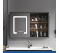 Armadietto per medicinali a LED intelligente con specchio HD anti-appannamento, visualizzazione dell'ora e della temperatura, contenitore da parete moderno