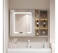 Armadietto per medicinali a LED intelligente con specchio HD anti-appannamento, visualizzazione dell'ora e della temperatura, contenitore da parete moderno