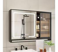 Armadietto per medicinali a parete a LED con specchio e ripiani, 116,8 x 76,2 cm, con disappannamento, illuminato, con 3 opzioni di colore, dimmerabile all'infinito, per uso in bagno