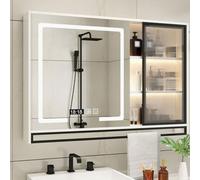 Armadietto per medicinali da bagno a LED con armadietto a specchio Specchio da bagno a parete Armadietto con specchio da bagno con porta e ripiani aperti Montaggio su superficie o a incasso (White, 90