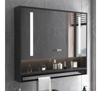 Armadietto per medicinali da bagno a LED con barra portasciugamani 3 ante 5 mm HD specchio display ora e temperatura funzione antiappannamento montaggio a parete facile da installare per bagni moderni