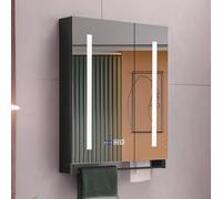 Armadietto per medicinali da bagno a LED, con specchio anti-appannamento e display orologio, in legno massello, elegante illuminazione a LED, moderno per cosmetici ed oggetti essenziali
