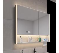 Armadietto per medicinali da bagno a LED con specchio e luci, specchio intelligente con anti-appannamento, illuminazione a 3 colori, visualizzazione dell'ora e della temperatura, soluzione elegante