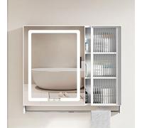 Armadietto per medicinali da bagno con specchio HD e luci a LED, barra porta asciugamani inclusa, adatto per bagno e camera da letto, organizer da parete
