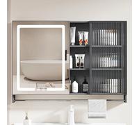Armadietto per medicinali da bagno con specchio HD e luci a LED, barra porta asciugamani inclusa, adatto per bagno e camera da letto, organizer da parete