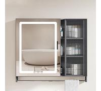 Armadietto per medicinali da bagno con specchio HD e luci a LED, barra porta asciugamani inclusa, adatto per bagno e camera da letto, organizer da parete