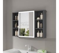 Armadietto per medicinali da bagno grigio con specchio anti-appannamento con ripiani aperti per riporre il trucco dietro lo specchio elegante e funzionale organizer da bagno