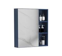 Armadietto per medicinali da parete con specchio, salvaspazio, con mensole, organizer a un'anta (55 x 65 x 11 cm) per bagno e casa, colore: blu