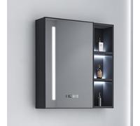 Armadietto per medicinali illuminato a LED con specchio HD, design in alluminio anti-appannamento, specchio da bagno con contenitore e display orologio, accessorio essenziale per il bagno