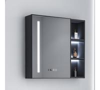Armadietto per medicinali illuminato a LED con specchio HD, specchio da bagno in alluminio con anti-appannamento, display con orologio, soluzione di archiviazione per vanità, elegante specchio di