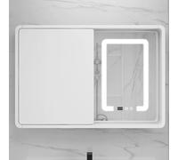 Armadietto per medicinali illuminato con specchio LED in legno Vanity Storage specchio da bagno con interruttore touch funzione anti-appannamento Display orario finitura bianca design moderno