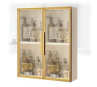 Armadietto per medicinali in legno con ante in vetro, montaggio a parete, per bagno, cucina, lavanderia e camera da letto, senza fori, colore: oro, 50 x 14 x 60 cm