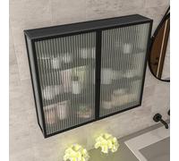 Armadietto per medicinali in metallo nero con porta in vetro, montaggio a parete, per bagno e cucina, scaffalatura a tre livelli sopra il WC, porta singola o doppia.