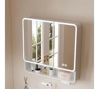 Armadietto per medicinali moderno in alluminio con specchio LED, illuminazione tricolore anti-appannamento, ripiani e porta carta, elegante bagno con illuminazione integrata