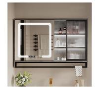 Armadietto per medicinali moderno in legno massello con specchio LED, anti-appannamento, interruttore touch, da parete, con 3 opzioni di colore e porta carta, elegante soluzione di archiviazione