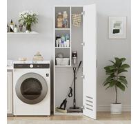 Armadietto per Scopa e Paletta,Armadio Multiuso per Scope, Pratico Armadio per Aspirapolvere con Ripiani e Asta, Ventilazione,Armadietto per la Pulizia in Legno,Mobile Porta Scope,160*40*30cm,Bianco