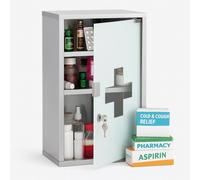 Armadietto Porta Medicinali Acciaio Inox e Vetro Satinato 49x25x12 cm con Chiave
