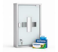 Armadietto Porta Medicinali Acciaio Inox e Vetro Satinato 50x30x18 cm con Chiave
