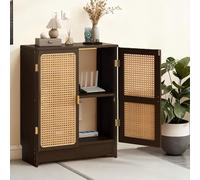 Armadietto Porta Router con Scanalatura Battiscopa, Mobile Ingresso Salvaspazio in Bambù, Organizer Cavi da Terra Ventilato per Ufficio, Scaffale per Modem con Foro Passacavi(Brown,31.5*23.6in)