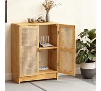 Armadietto Porta Router con Scanalatura Battiscopa, Mobile Ingresso Salvaspazio in Bambù, Organizer Cavi da Terra Ventilato per Ufficio, Scaffale per Modem con Foro Passacavi(Natural,27.6*23.6in)