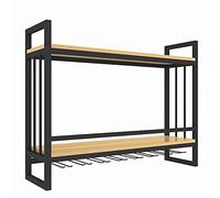 Armadietto portabottiglie da Parete in Metallo e Legno | Portabottiglie per Vino | Organizer per mensole galleggianti per Vino Porta calici sospesi per Bar, ristoranti, cucine, Nero (dimensi