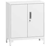 Armadietto Portadocumenti 80x35x91 cm con 2 Ante e Chiavi in Metallo Bianco