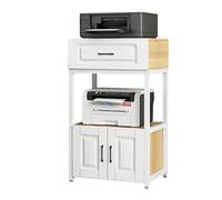 Armadietto portadocumenti a 4 ripiani con rotelle, supporto per stampante retrò europeo con spazio aperto per documenti A4/lettere, elegante organizer per casa e ufficio in finitura noce chiaro