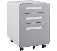 Armadietto portadocumenti con 3 cassetti con serratura e ruote, per casa e ufficio, in metallo, per lettere/legale/F4/A4, completamente assemblato (bianco e grigio), soluzione sotto la scrivania