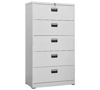 Armadietto portadocumenti grigio chiaro, 90 x 46 x 164 cm, in acciaio con 5 cassetti e 1 lucchetto per organizzare l'ufficio e conservare in modo sicuro le cartelle in formato lettera, legale o A4