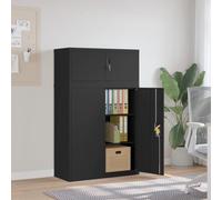 Armadietto portadocumenti nero, 90 x 40 x 145 cm, in acciaio, con 2 ripiani e porta chiudibile a chiave, per l'organizzazione dell'ufficio e la conservazione dei documenti