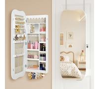 Armadietto Portagioie da Parete con 6 Luce LED, Specchiera Portagioielli, con Specchio e Ripiani, Specchio Interno, per Collane Orecchini, Superficie Bianco Informazioni su questo articolo1.[Design Mo