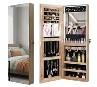 Armadietto portagioie illuminato a LED con specchio, da parete o da porta, organizer per trucchi e accessori