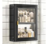 Armadietto portaoggetti a 4 ripiani, moderno organizer da bagno sospeso con ante in acrilico, installazione senza fori, elegante nero per cucina, dispensa e soluzioni di archiviazione per bagno