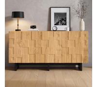 Armadietto portaoggetti, credenza a 3 ante, mobile da cucina in stile rustico, credenza, bar per caffè, ante in griglia a nido d'ape, per soggiorno, cucina e studio, colore legno, 140 x 40 x 70 cm