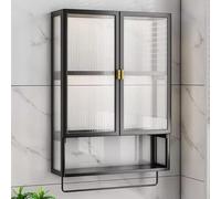 Armadietto portaoggetti da bagno a parete con barra portasciugamani e porta trasparente, installazione senza fori, per cucine, lavanderie e bagni